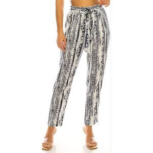 Cali 1850 Gray Aztec Linen Pants S Geometric Minimalist Beachy Coastal *NO BELT*